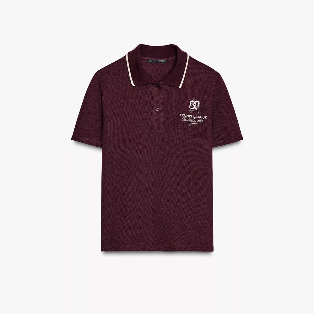ZARA CONTRAST EMBROIDERED POLO SHIRT
